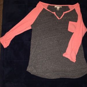 Grey and Peach 3/4 Sleeve Tee Shirt